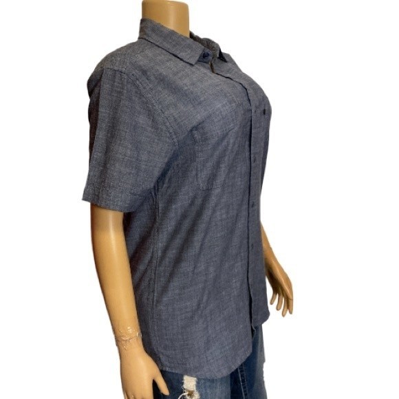 JUNK FOOD Hughes Button Up Shirt Short Sleeve heathery look Blue size Small - Picture 3 of 11